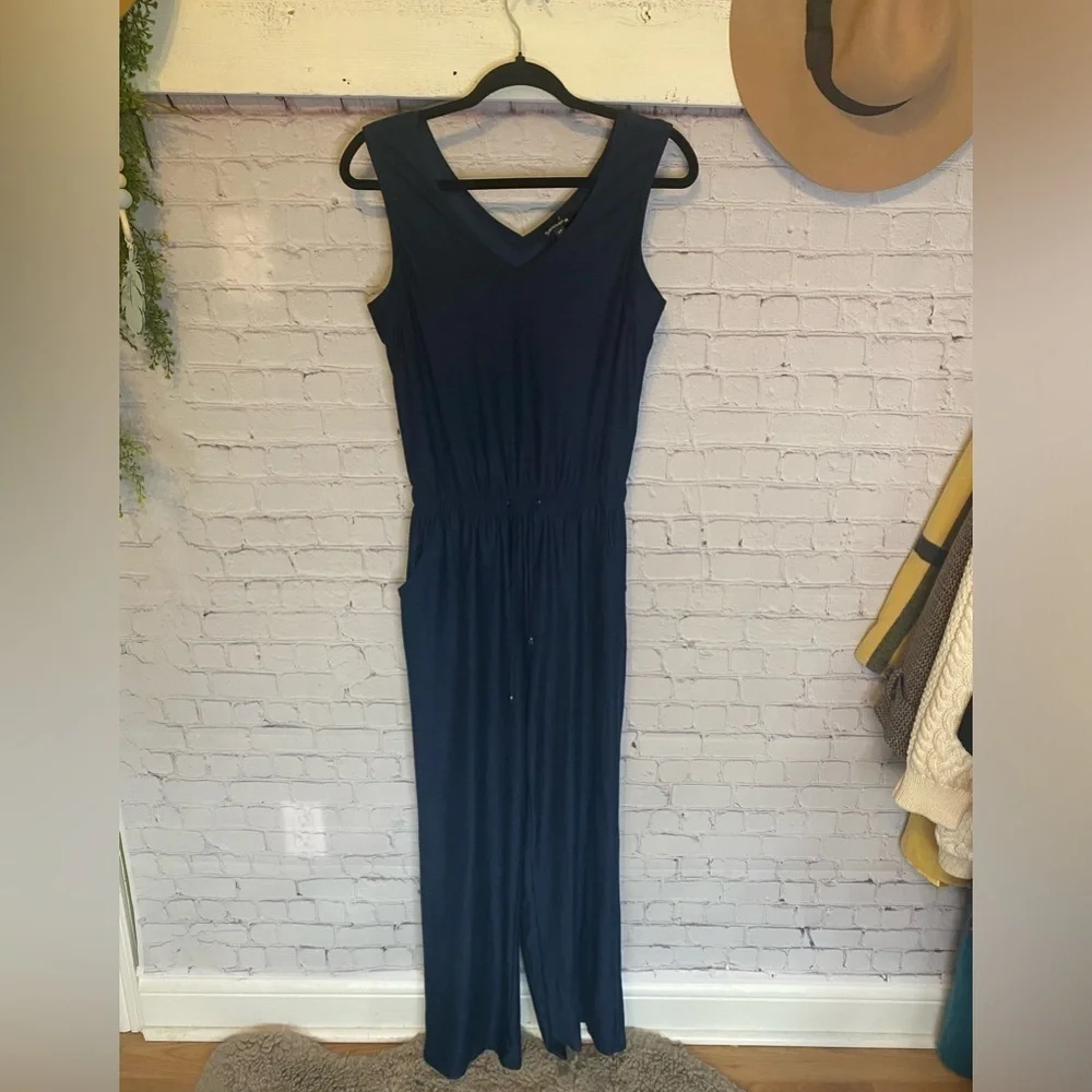 Sansara Navy Soft Sleeveless Jumpsuit with Pockets & Elastic Adjustable Waist S - Picture 3 of 11